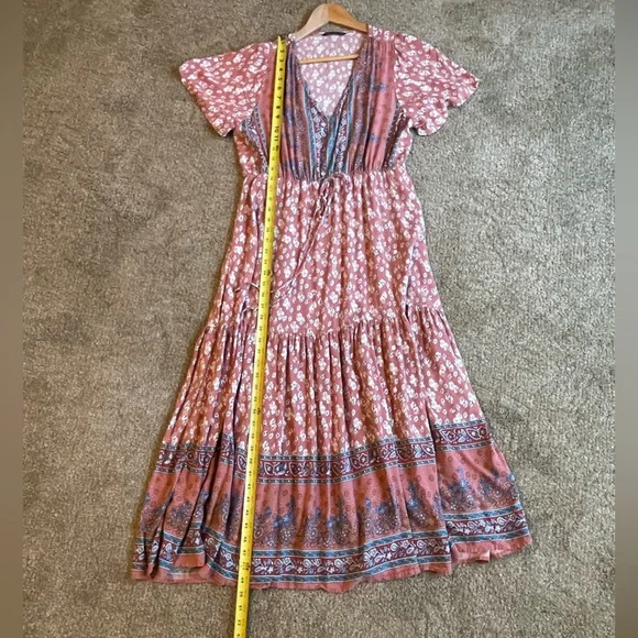 BloomChic Floral Maxi Dress - Terracotta and Blue Size 14/16 Boho - Picture 11 of 12